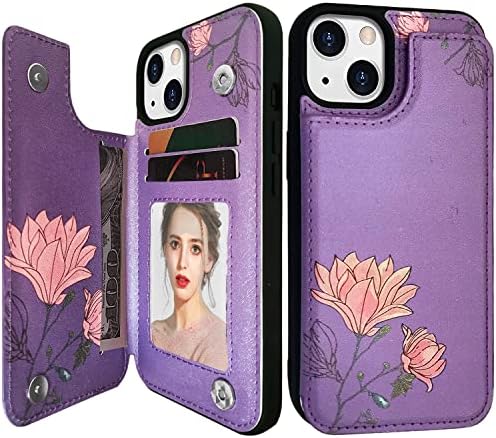 FLYEE Durable Flip Case kompatibilan sa iPhone 13,slatka cvijeće držač kartica slučaj sa novčanik za žene i djevojke,Exclusive copyright