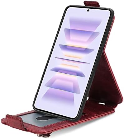 Zaštitna futrola Kompatibilan sa koferom Xiaomi RedMi k60 Pro, vrhunska kožna futrola ugrađena kreditna kartica i novčani otvori, prekrivač s udarcem Chickstand magnetskog telefonskog kamenca (boja: vino Re