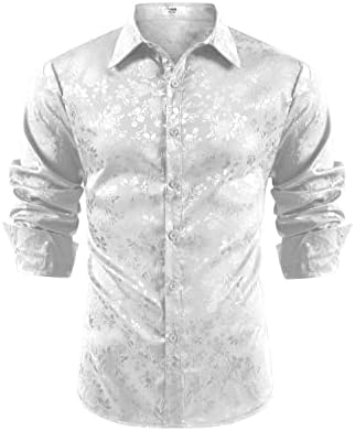 Elanbells Muška svila poput haljine majica satenski sjajni cvjetni gumb niz majicu dugih rukava