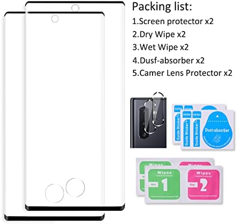 Galaxy Note 10+ Plus zaštitnik ekrana 【2+2 pakovanje】sa zaštitom sočiva kamere [ 3d staklo] kompatibilan otisak prsta 9h tvrdoća kaljeno