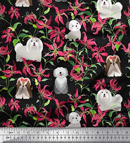 Soimoi pamučna tkanina od dresova cvjetna, ovčarski pas & Jorkširski terijer tkanina za štampanje pasa po dvorištu širine 58 inča