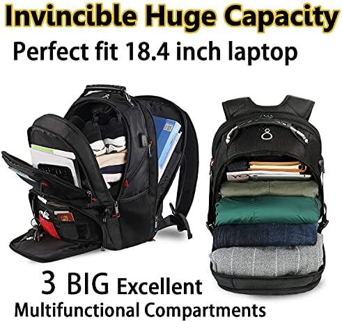 Yorepek 18.4 ruksak za Laptop, veliki ruksaci odgovaraju većini laptopa od 18 inča sa USB priključkom za punjenje,TSA Friendly Flight