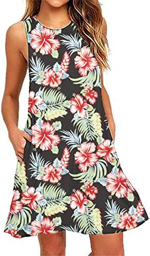Ljetna haljina za žene 2023 plaža cvjetna masirt sundress casual bez rukava Boemska tenka sa telefonskim džepovima