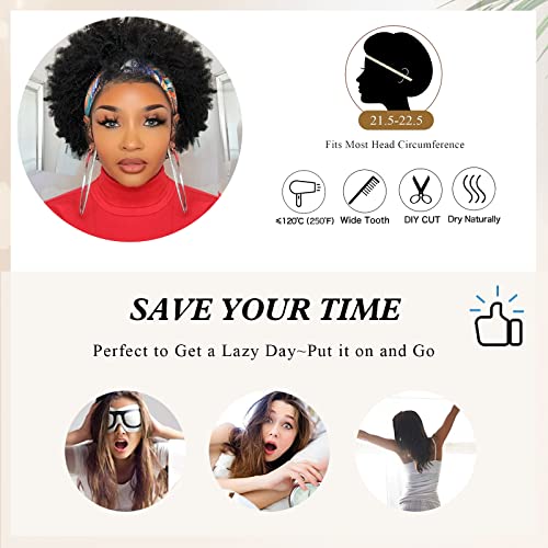 LEOSA Afro Curly traka za glavu perika za crne žene crna Afro perika sa trakom za glavu pričvršćena Sintetička kratka Afro traka za