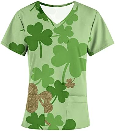 Piling Tops za žene St. Patrick Dan Funny štampani medicinska sestra Radne uniforme Casual kratki rukav medicinski piling majice