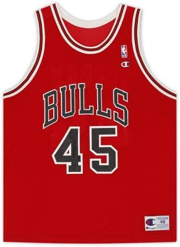Michael Jordan Chicago Bulls autogramirani crveni 45 Jersey - gornja paluba - autogramirani NBA dresovi