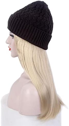 SDFGH modni evropski i američki ženski šešir za kosu duga ravna plava perika i šešir crna pletena perika
