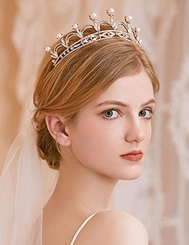 JWICOS Zlatna Kristalna kraljica kruna za svadbenu zabavu elegantna biserna tijara dodatna oprema za kosu za mladenke i djeveruše