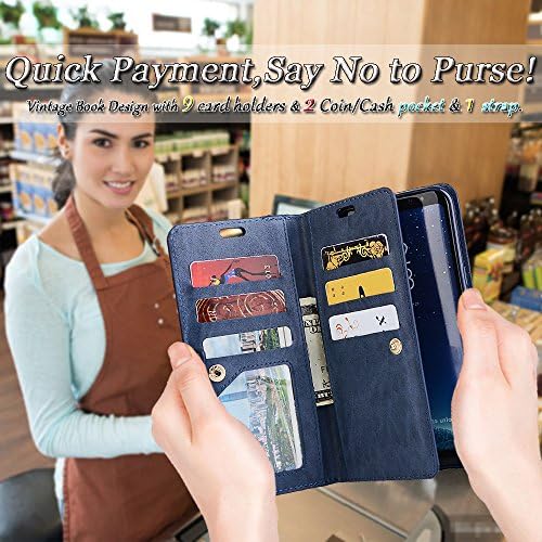 Auker Galaxy S9 torbica za novčanik za žene / muškarce, Trifold 9 držač kartice Folio Flip kožna torbica sa zatvaračem sa remenom&