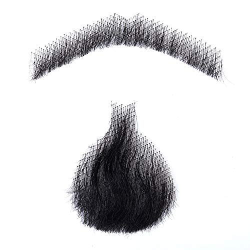 ljudska kosa lažna brada i brkovi za odrasle muškarce realistična čipka za šminkanje nevidljive lažne brade(HZ05-Crna)