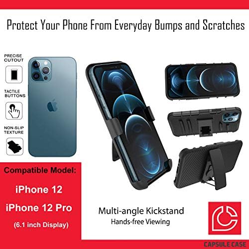 Ohiya Case kompatibilan sa iPhone 12 Pro [Zaštita od vojne klase udarca otporna na udarcu Chickstand Zaštitna crna fuse za iPhone 12 6,1 inčni displej