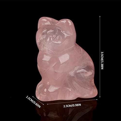 Fiyo Mini Rose Kvarc Kristalni kamen, ružičasti kvarcni kamen CAT CATN, CAT Ornament figurice Izlečenje kristala i kamenja