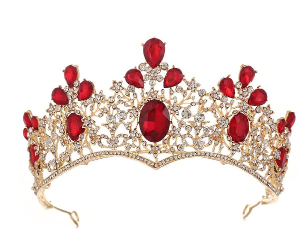 Yean Crystal barokni kraljica Tiara i kruna crveni Rhinestones Pageant krune Prom princeza Tiaras kruna vjenčana kruna tijara traka