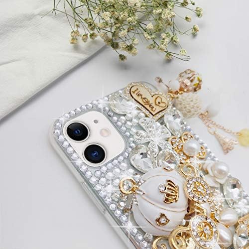 Guppy za iPhone 14 Pro Max Case Women Luxury 3D Bling sjajni rivenone Diamond Crystal Pearl Handmade Privjesak željezni toranj bundeve