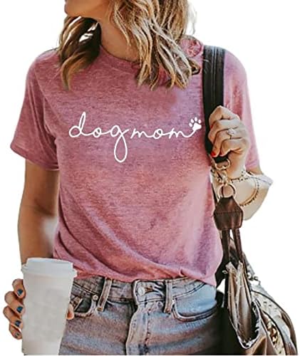Dog Mama T-Shirt Žene Funny Mama O-Vrat Grafički Tees Casual Labave Kratki Rukav Tops Dog Lover Poklon Bluza