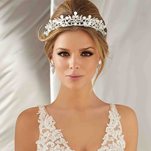 Urieo Silver Rhinestone Tiara Crown Bridal Pearl Queen Crown Crystal Tiaras Wedding Pageant dodatak za kosu za žene