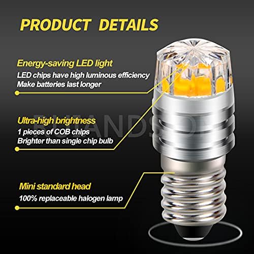 Ruiandsion 10kom E10 Base LED upgrade Bulb 2W COB 3V 2700K žuta LED sijalica zamjena za baterijske lampe Torch LED komplet za konverziju,