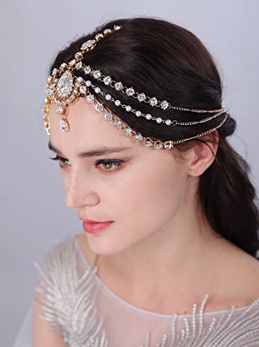JWICOS Boho Rhinestone glava lanac biser Headchain Bride Headpiece traka za glavu vjenčanje Hair Accessories za žene i djevojke