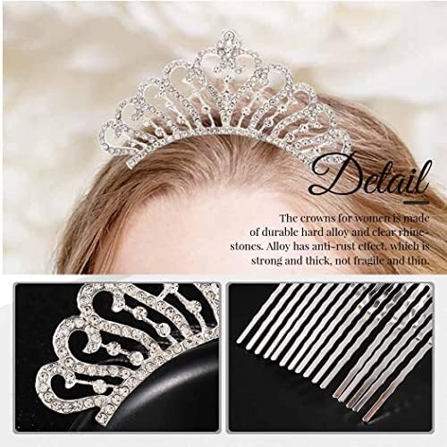 Yean Silver Crystal Tiara Crown rođendan princeza princeza tijare sa češljem Rhinestone Queen Crown Costume češalj za kosu Dodaci