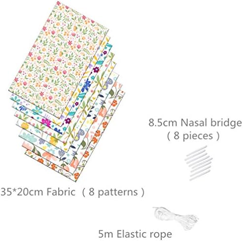 NUOBESTY Bulk Fabric 8 kompleta DIY Navlaka za usta Izrada kompleta za pokrivanje lica elastični kablovi debeli četvrt snopa nos Bridge