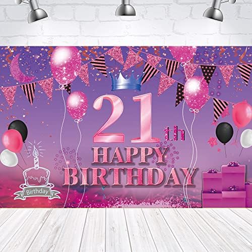 Sretan 21. rođendan Banner ružičaste ljubičaste 21. potpor 21 Rođendanska potrepština za godišnjicu foto kabine Fotografija Pozadinski