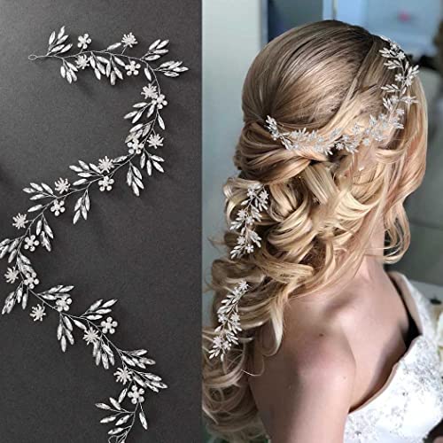 Unsutuo Bride Wedding Hair Vine Crystal Silver bridal hair Accessories Flower hair Piece za žene i djevojke