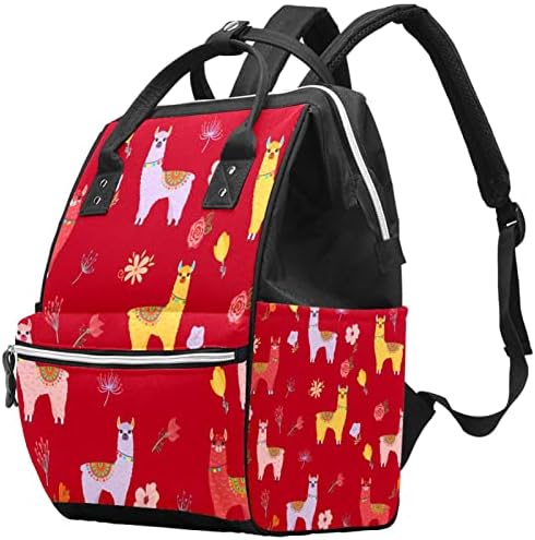 Guerotkr Travel Backpack, Bager za peleni, Ruksak Pelenerine, Crvena boja Cvijeće Llama