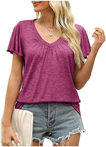 Ženski kratki rukav, ljetna obična Ležerna košulja s kratkim rukavima s kratkim majicama V-izrez sruši