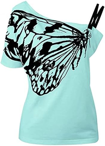 Žene sa gornjih ramena kratki rukav leptir Ispis Strapple Majice Bluze trendi labavi fit majica Tunic