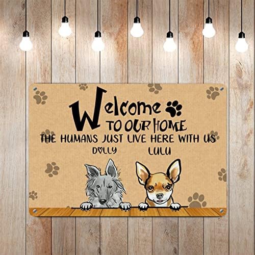 Alioyoit Custom Pse Namjena dobrodošli u naš dom ovdje s nama s nama smiješni pas metalni limenki znak ploča metalni poster za kućne