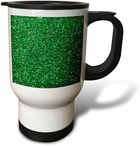 3Droza Smaragd Green Faux sjaj-fotografija sjajnog tekstura-blinca Sparkles Sparkly Glam glamurozna diva- Putna krigla, 14 oz, višebojni