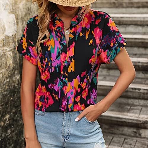 Ženski ljetni vrhovi cvjetni tiskovina V izrez za majice casual bluza s kratkim rukavima košulje Žene 2023 Fshion vrhovi
