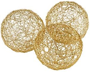 Moderni dan Accents Gold D Guita žičane sfere, čelik, sjajna ploča, punilo, moderna, kutija od 3, ploča stola, dom, ured, 5 prečnik