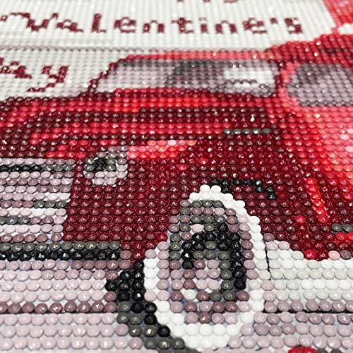 MXJSUA Valentinovo Dijamantni setovi za oslikanje za odrasle - Love CRVENO TRUCK 5D Dijamantni umjetnički setovi, crvena ruža puna