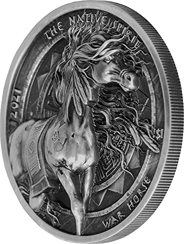 2021 DE The Intive Spirit Powercoin War konj 1 oz Silver Coin 1 $ Sioux Nation 2021 Antique Finish