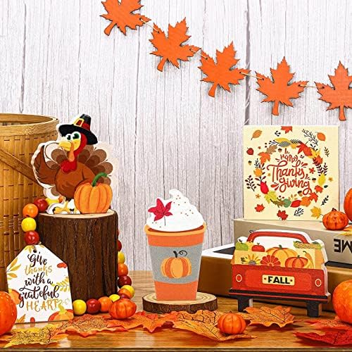 Multi komadni jeseni ladica Dekorativni set Thanksviving Pumpkin Maple Dwarf Wood Zgori Pozdrav Jesen Rustikalna seoska kuća Drvene
