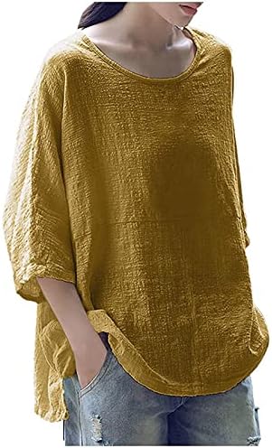 Ženska pamučna posteljina 2023 moda 3/4 rukava labave casual plus veličine O-izrez Tee majica bluze pulover vrhove