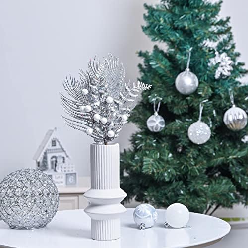 Valery Madelyn 6 kom. 12 inča srebrna sjaj Božić + presvijetli 6 stopa zamrznuti zimski srebrni bijeli božićni vijenac sa 20 LED svjetla