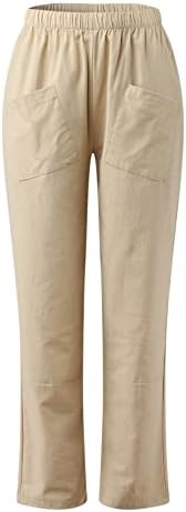Ležerne ljetne pamučne lanene pantalone za žene labave pantalone sa širokim nogama pantalone sa visokim strukom na plaži sa džepovima