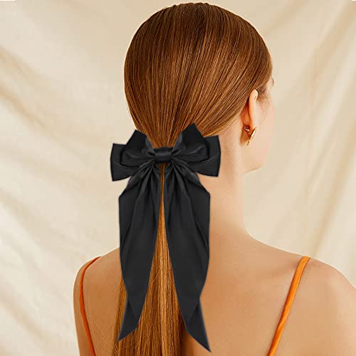 Big Bow Hair clips 4pcs, dugi rep francuski kose lukovi za žene, satenska svilenkasta luka za kosu, luk za rođendan / zabava / show