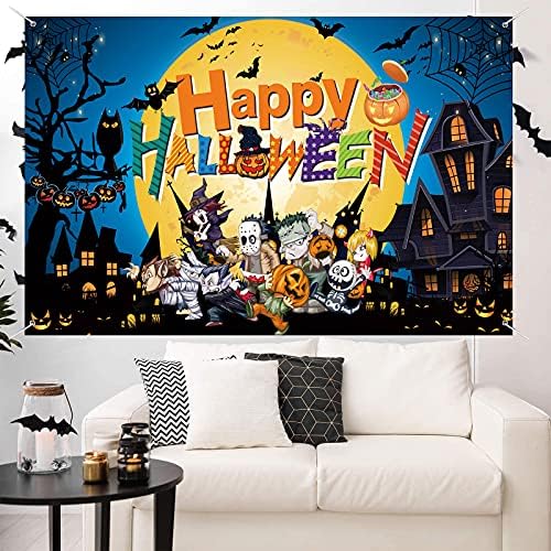 Halloween Party dekoracije, velika tkanina Halloween Backdrop Boo Spooky Banner narandžasta Noć mjesec bundeve Castle Witch Photo