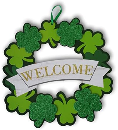 Dekor za odmor St Patrickov dan Shamrock Werent Glitter '' Welcome '' znak dekora - 11 x 11,5 inča, zeleno