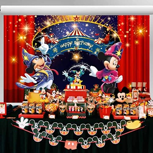 Mickey i Minnie mađioničar pozadina Cirkus rođendanske zabave dekoracije Crvena zavesa Magic pozadina Witch Wizard rođendanske zabave