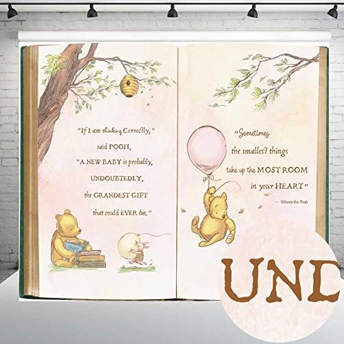 Vintage Pooh medvjed Baby tuš pozadina za djevojčice Retro gigant knjiga proljeće Drvo klasična pozadina novorođeni citat Pink Yellow