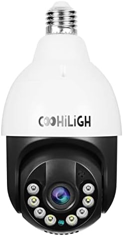 Coohilighi Bežični sigurnosni fotoaparat, 5MP PTZ E27 žarulja 2.4GHz WiFi IP65 vodootporna kamera sa noćnim vidom boje, dva-putula